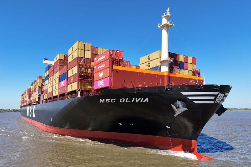 Photograph of the Container Ship (Neo-Panamax): MSC OLIVIA           (IMO: 9954761). Documented in UK and Regional Shipping Movements.